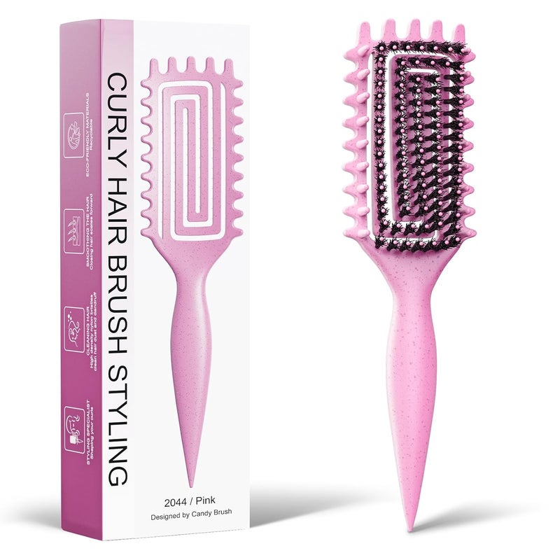 Weldilgit Curly Hair Brush, Curl Defining Brush with Soft Boar Bristles Detangling Tangled Glides, Wide-Teeth Design Effortlessly Shaping & Defining Curls, Curling Definer for Wet & Dry Hair (Pink) - Image 1